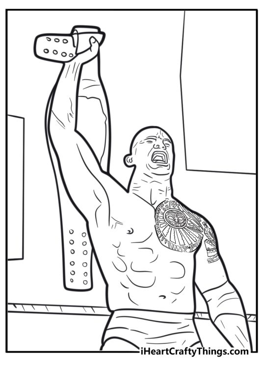The Rock raising championship belt free coloring page PDF