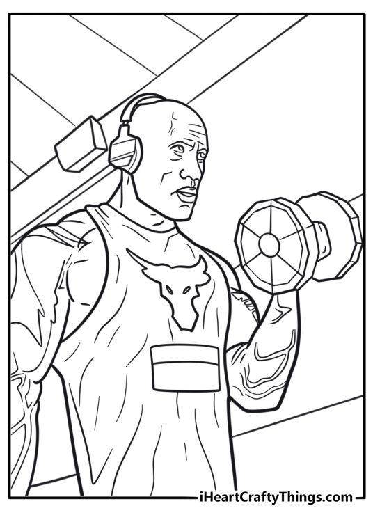 The Rock with intense workout pose printable coloring sheet