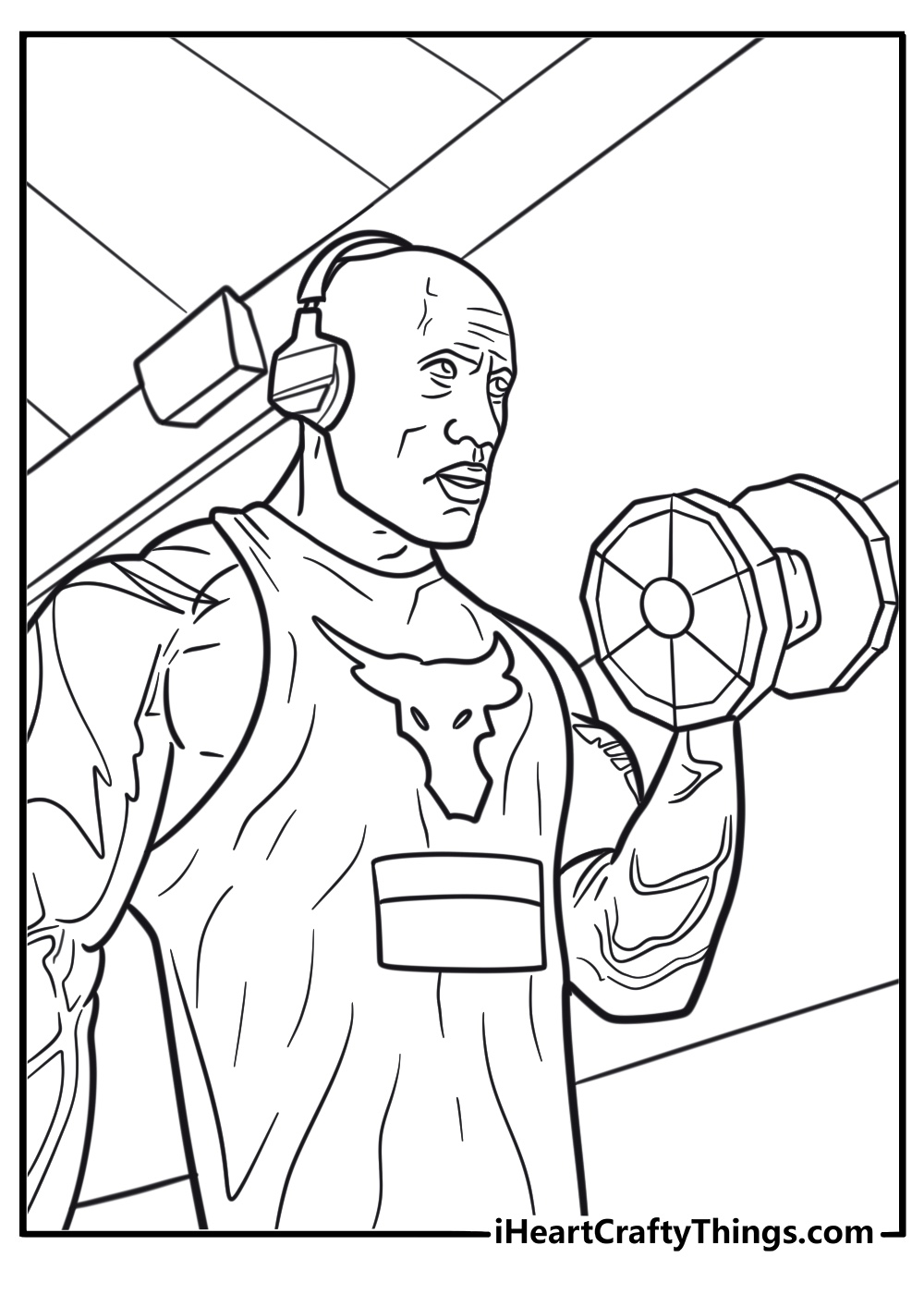 The Rock with intense workout pose printable coloring sheet