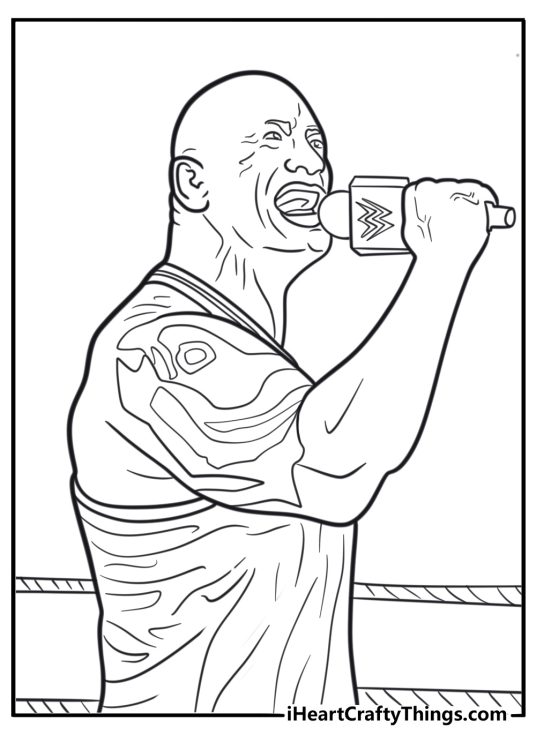 The Rock with WWE microphone free printable coloring page