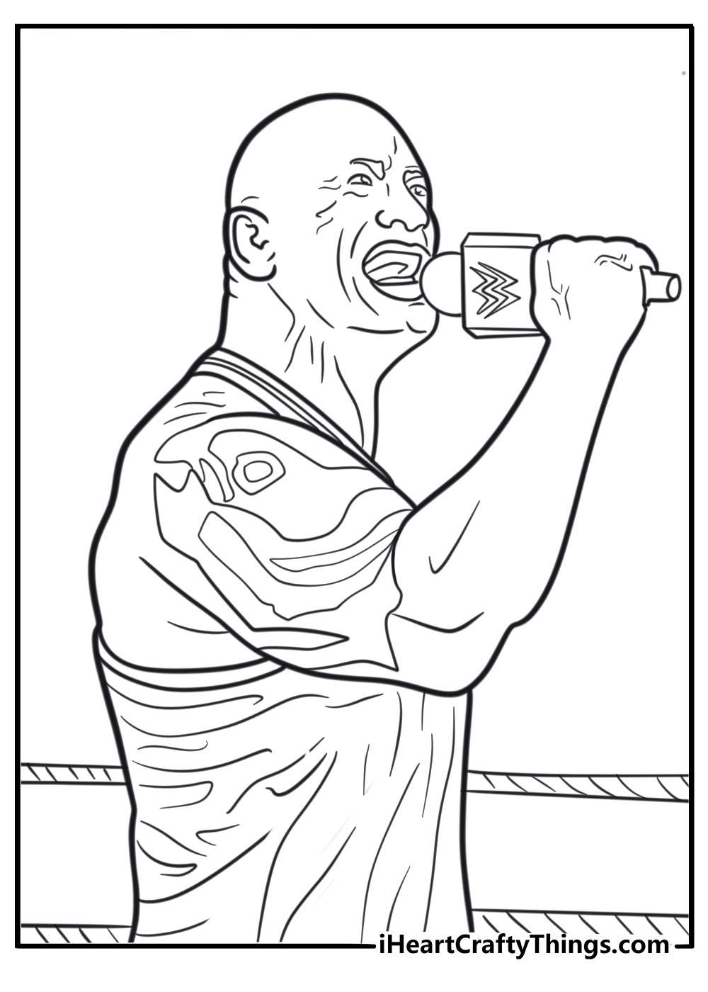 The Rock with WWE microphone free printable coloring page