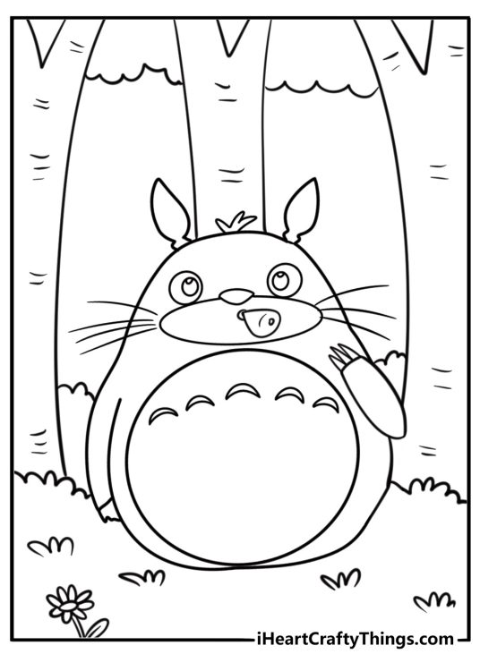 Totoro blowing on an ocarina coloring page