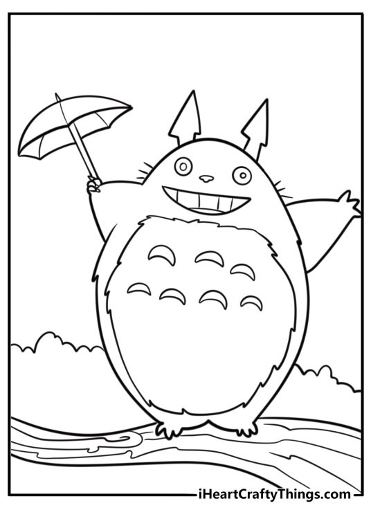 Totoro lying on a tree branch coloring page