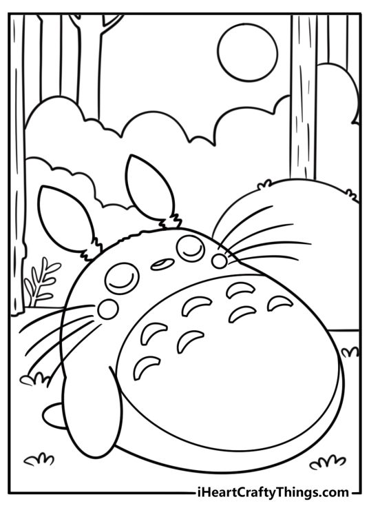 Totoro sleeping on the ground coloring page