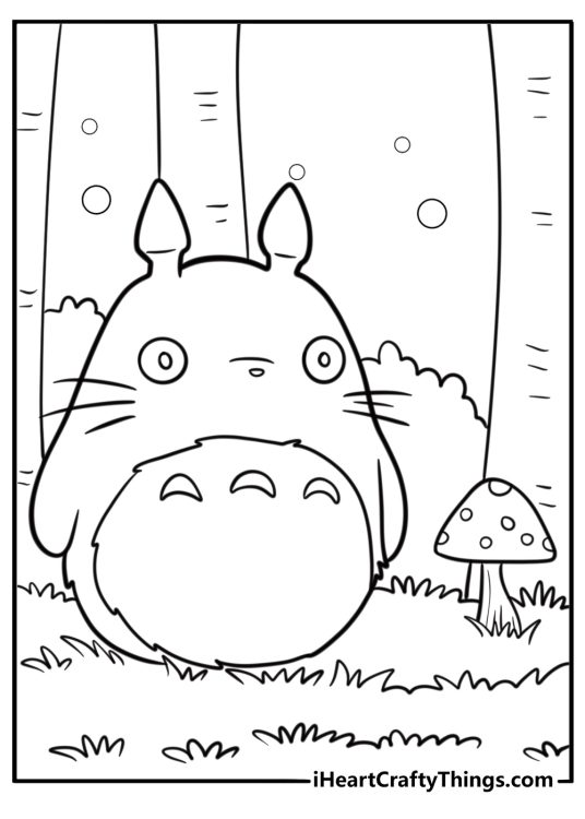 Totoro standing in the forest coloring page
