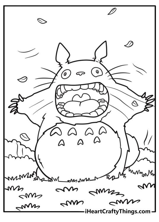 Totoro summoning wind with his roar coloring page