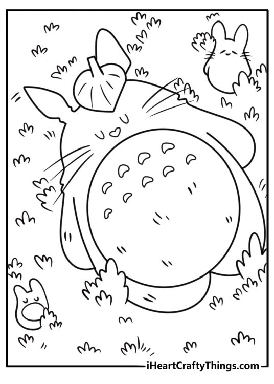 Totoro with a big belly in the field coloring page