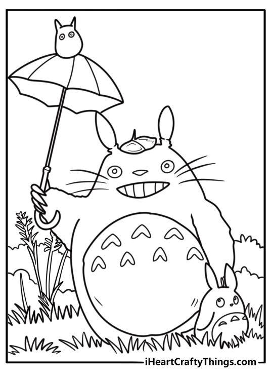 Totoro with acorns around him coloring page