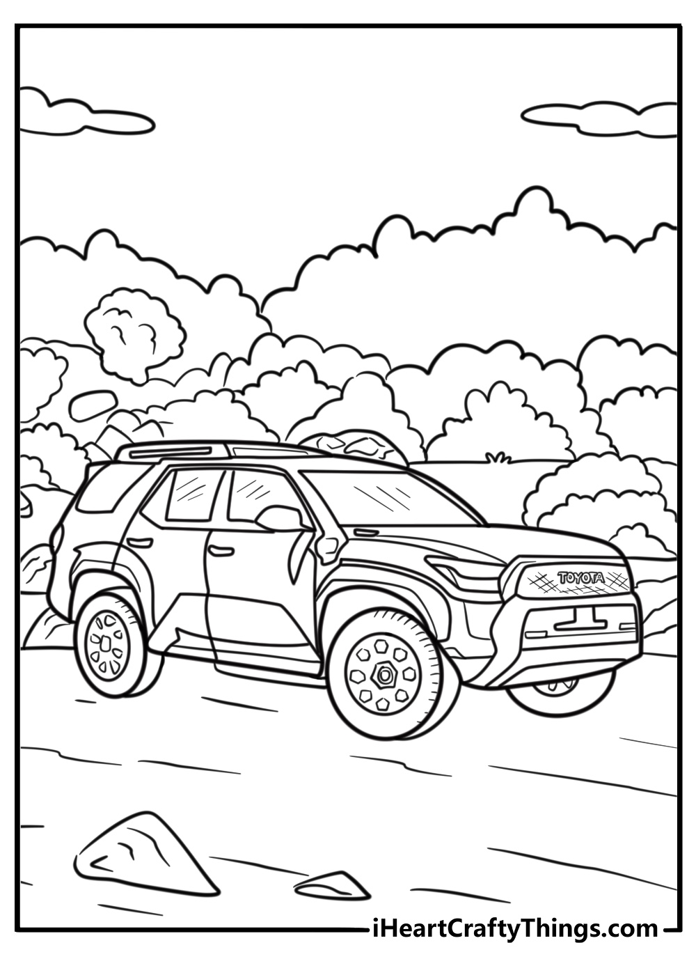 Toyota 4Runner in a forest trail coloring page