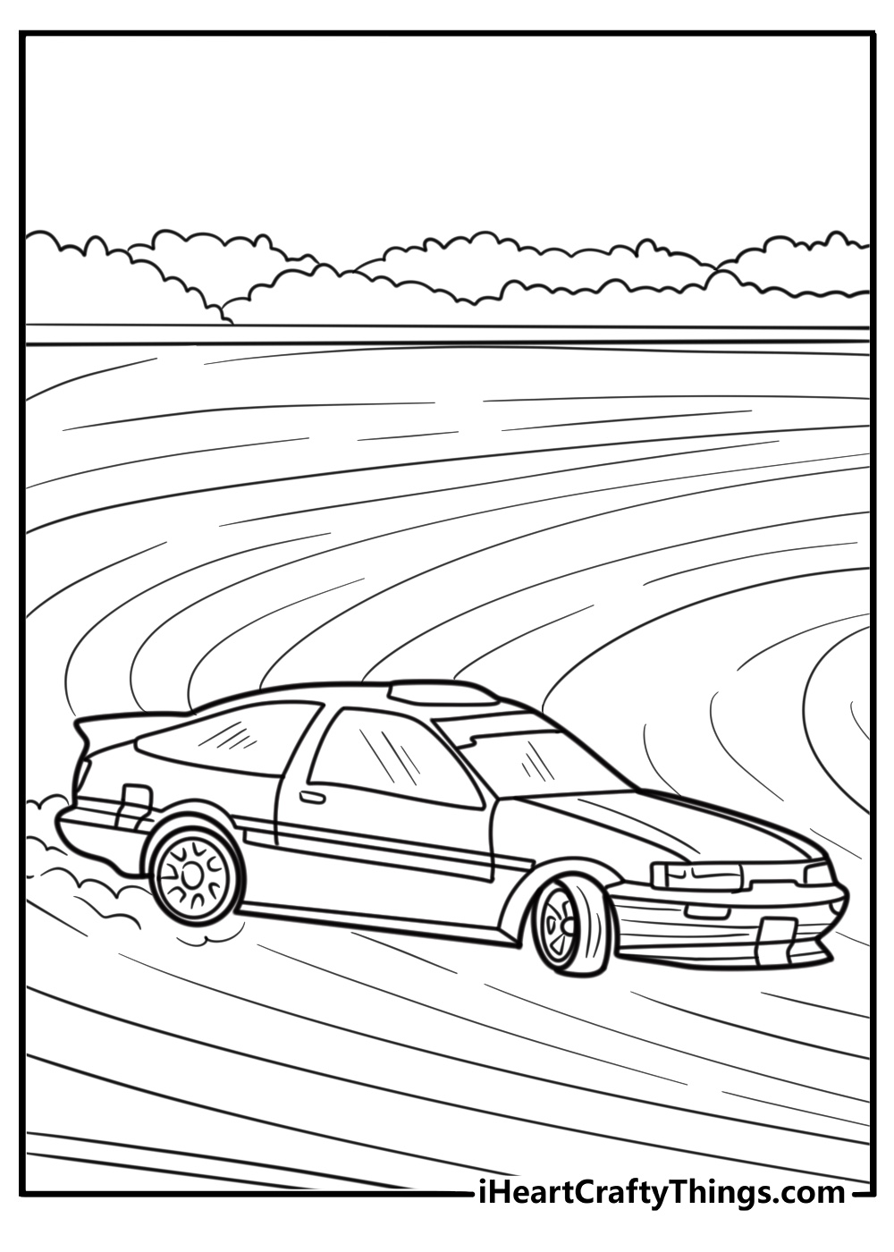 Toyota AE86 drifting on a corner coloring page