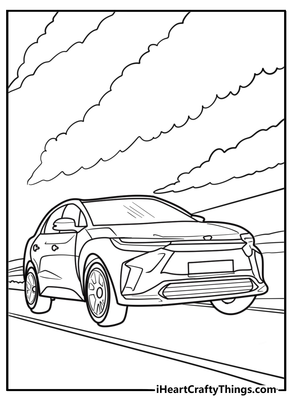 Toyota bZ4X electric car on a clean road coloring page