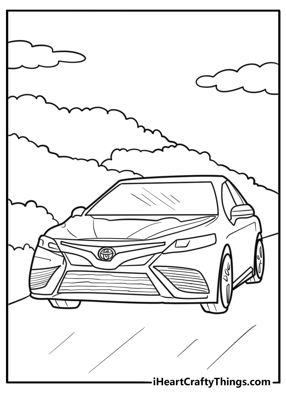 Toyota Camry driving on the highway coloring page