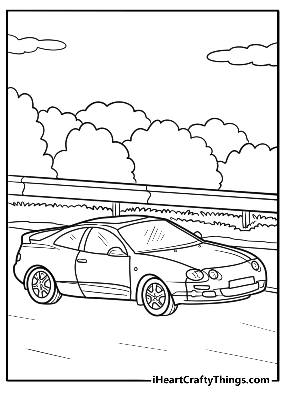 Toyota Celica from the 90s in motion coloring sheet