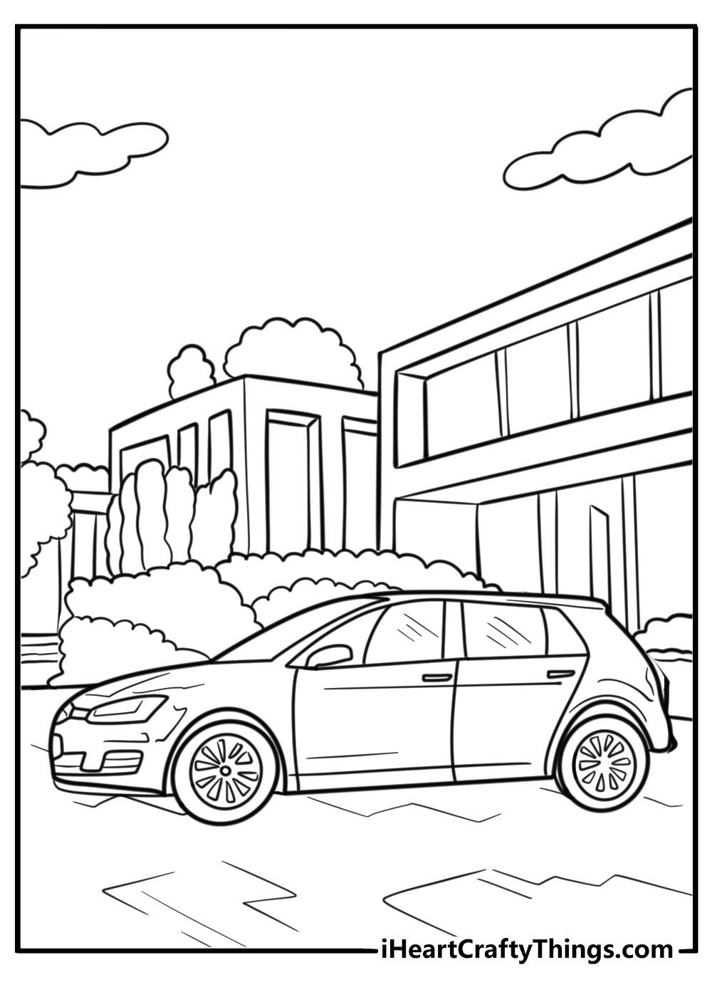 Toyota Corolla parked in front of a house coloring sheet
