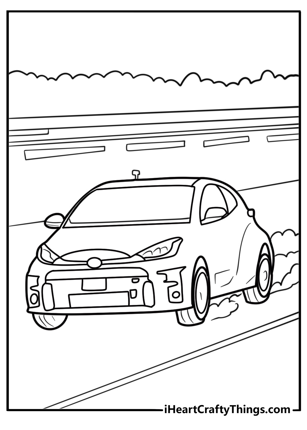 Toyota GR Yaris on a drift track coloring page