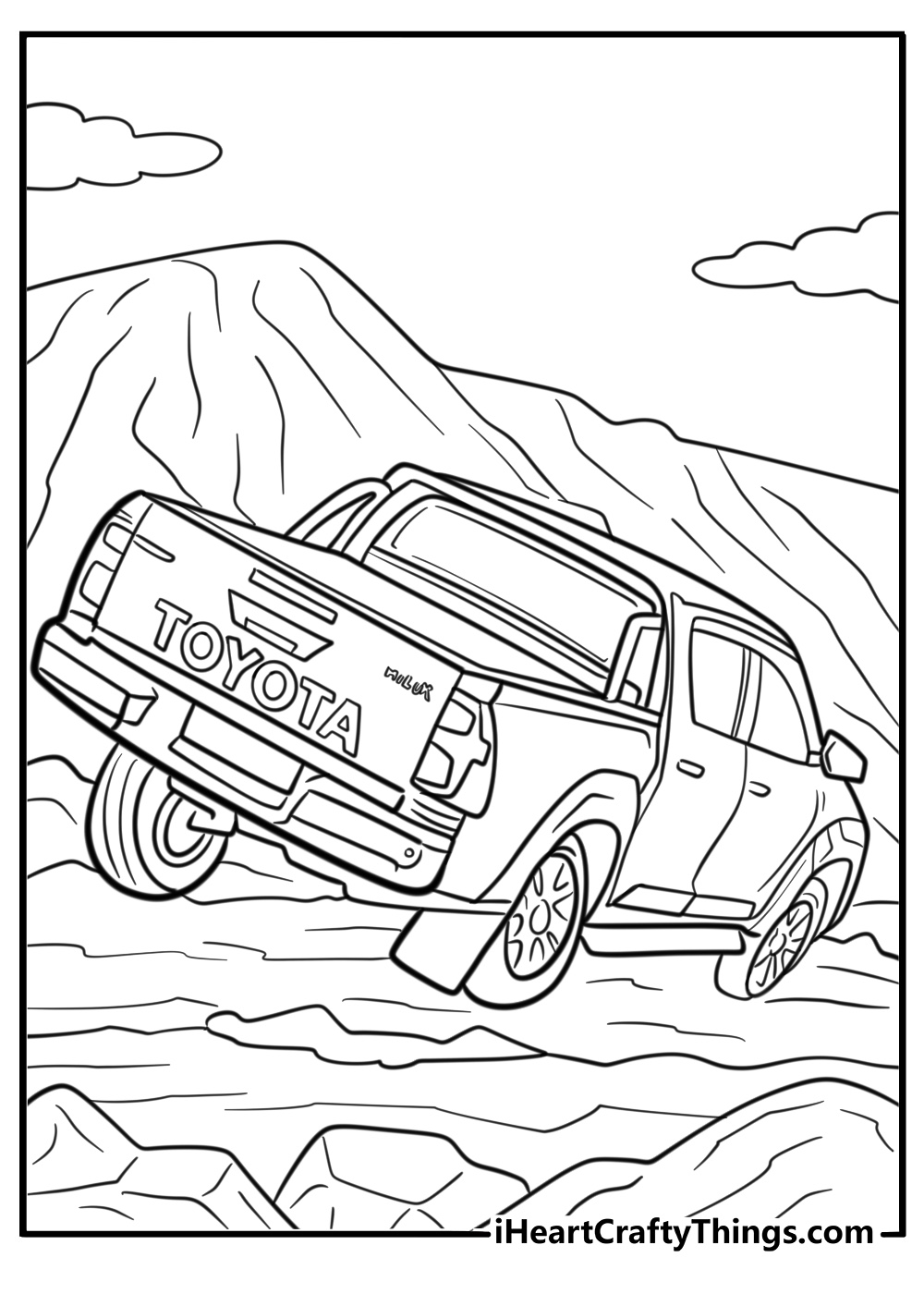 Toyota Hilux driving off road coloring sheet