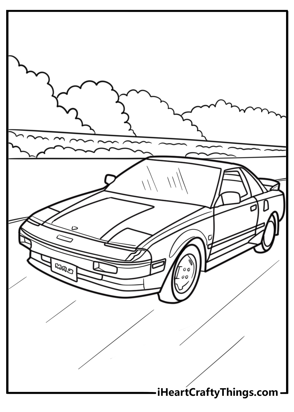 Toyota MR2 parked near a beach coloring page