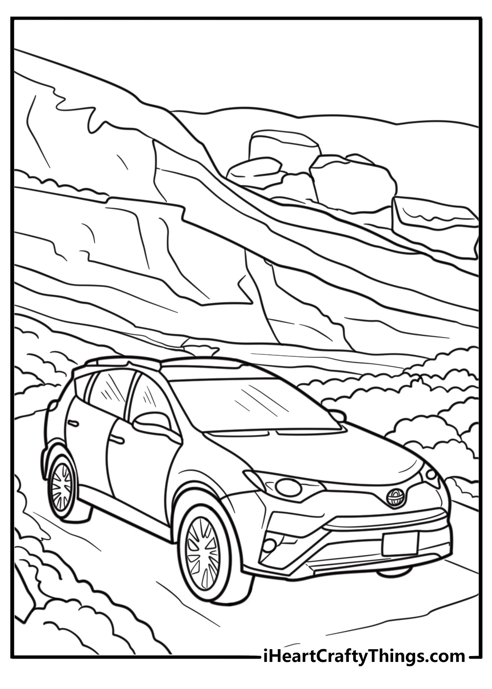 Toyota RAV4 in a snowy mountain road coloring sheet