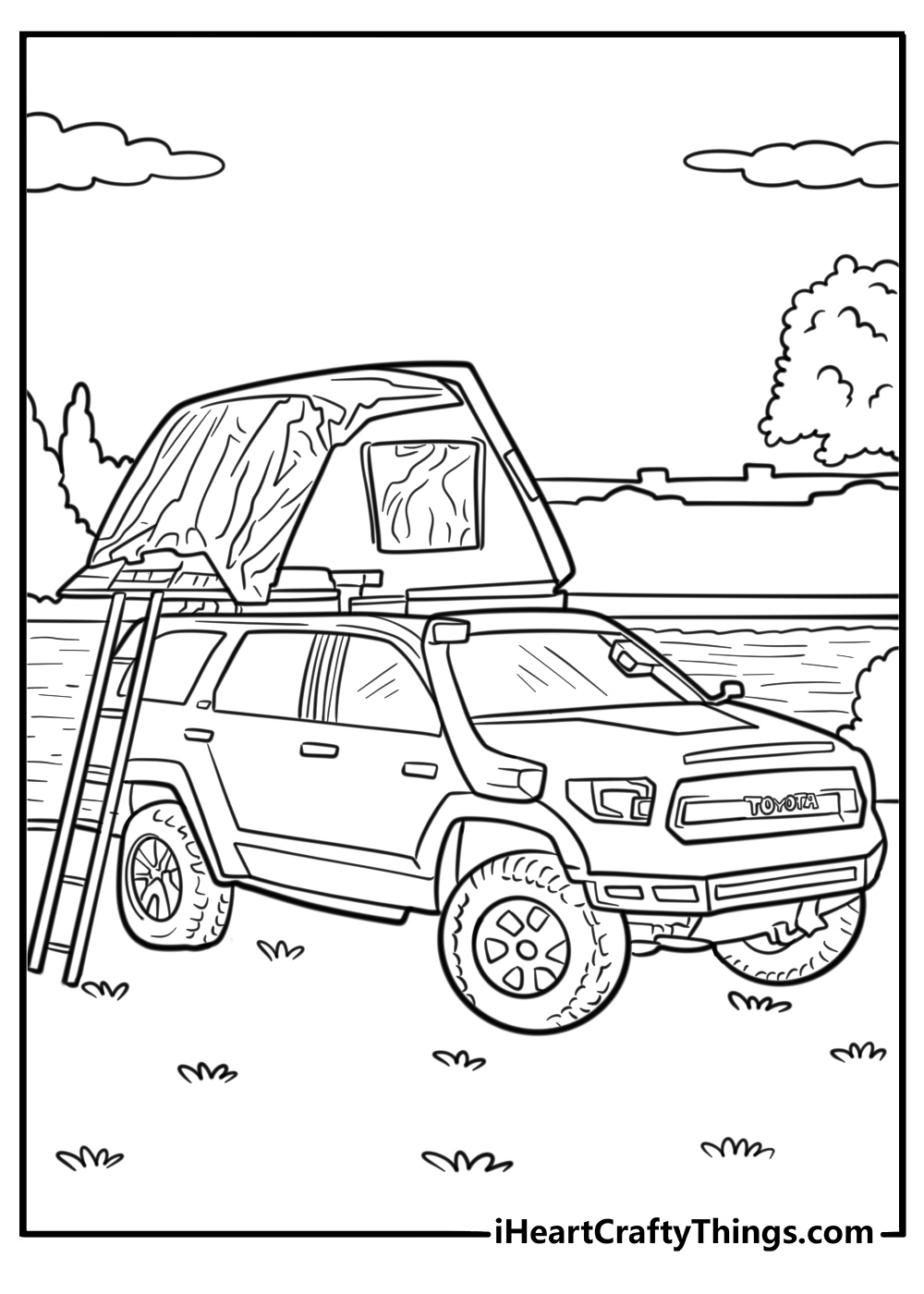 Toyota Sequoia at a campsite coloring sheet