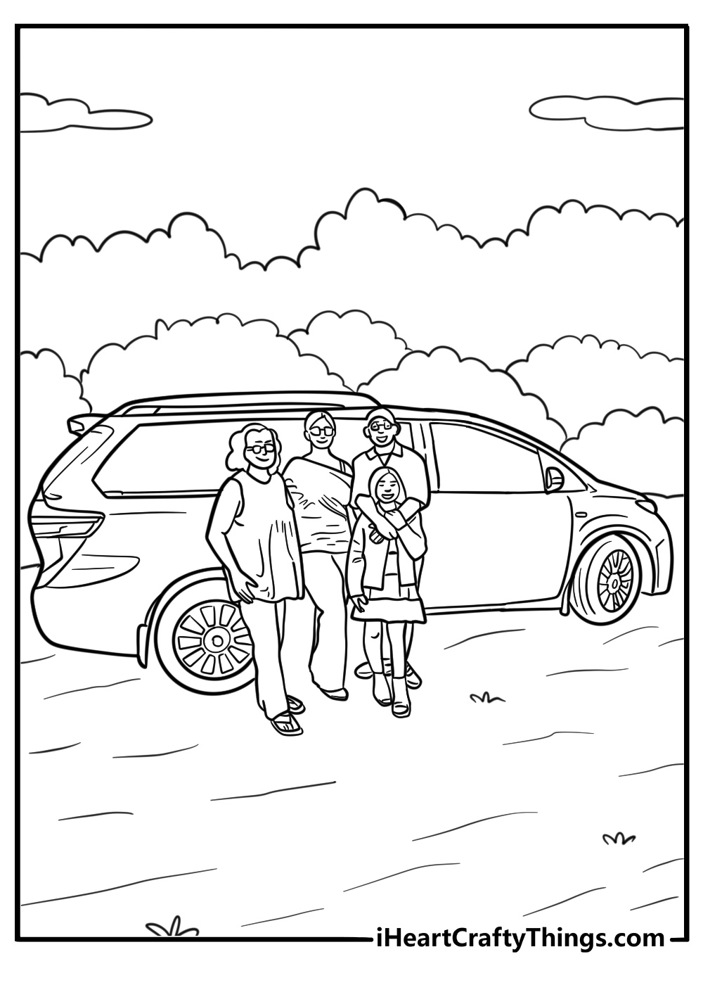 Toyota Sienna in a family neighborhood coloring page