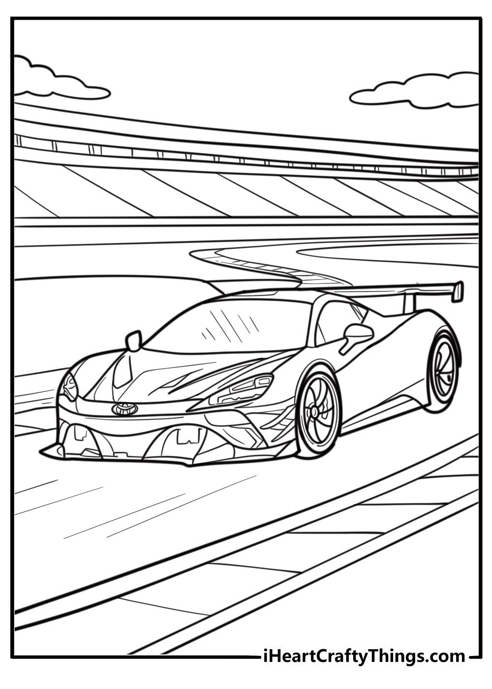 Toyota Supra on a racetrack coloring page