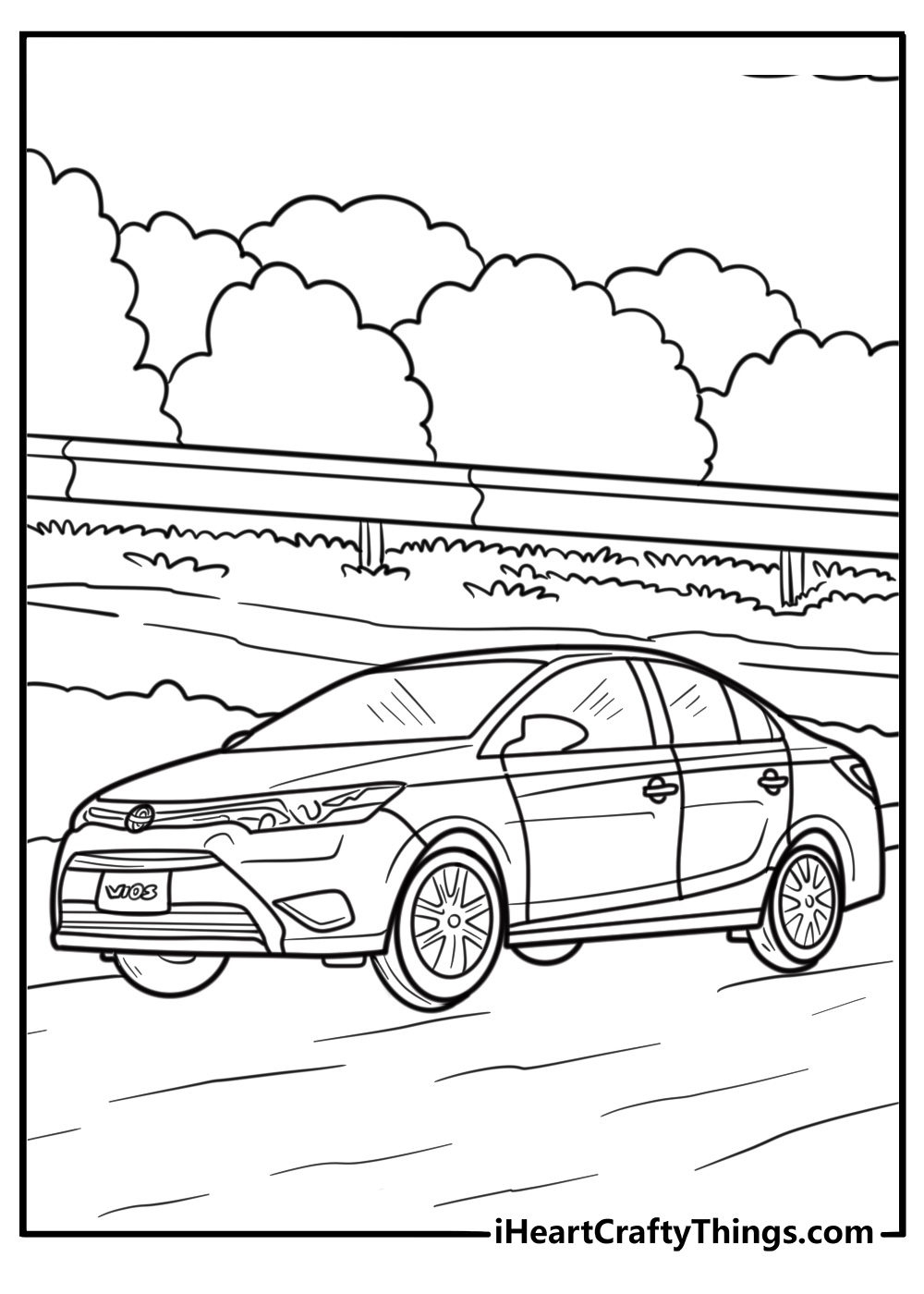 Toyota Vios in a Southeast Asian street coloring sheet
