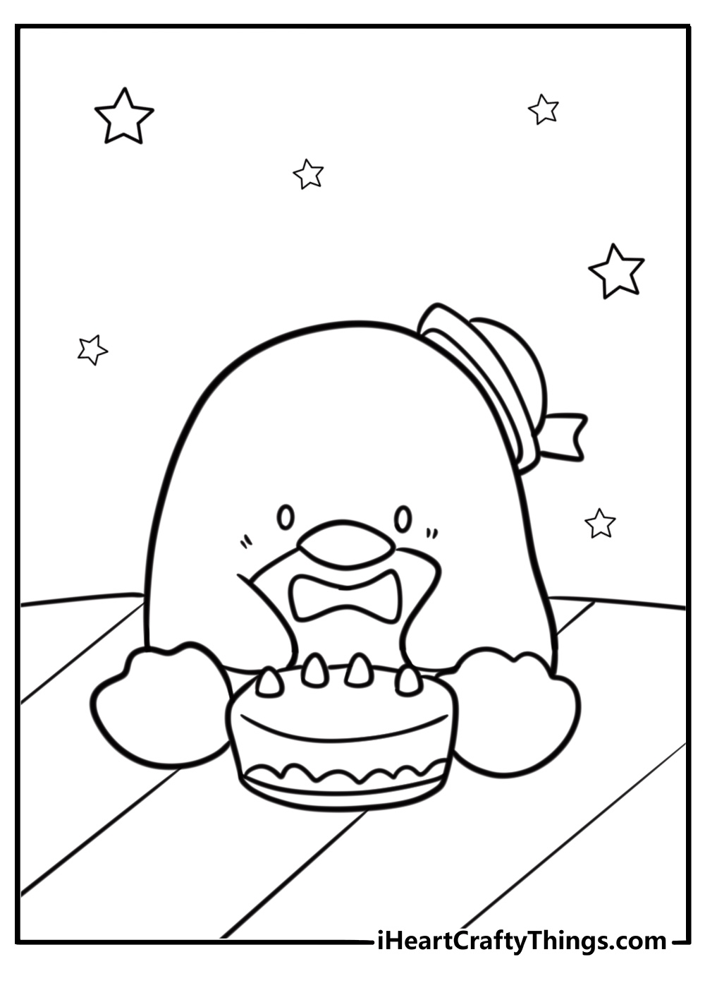 Tuxedo Sam decorating a cake with frosting coloring page