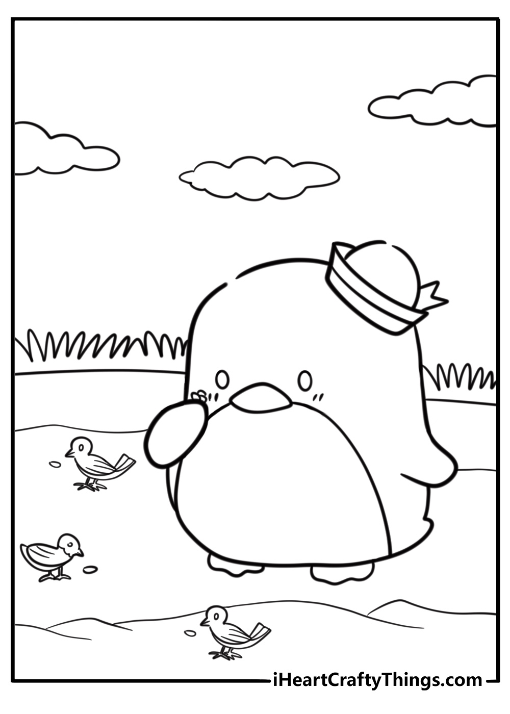 Tuxedo Sam feeding birds in a small park coloring sheet