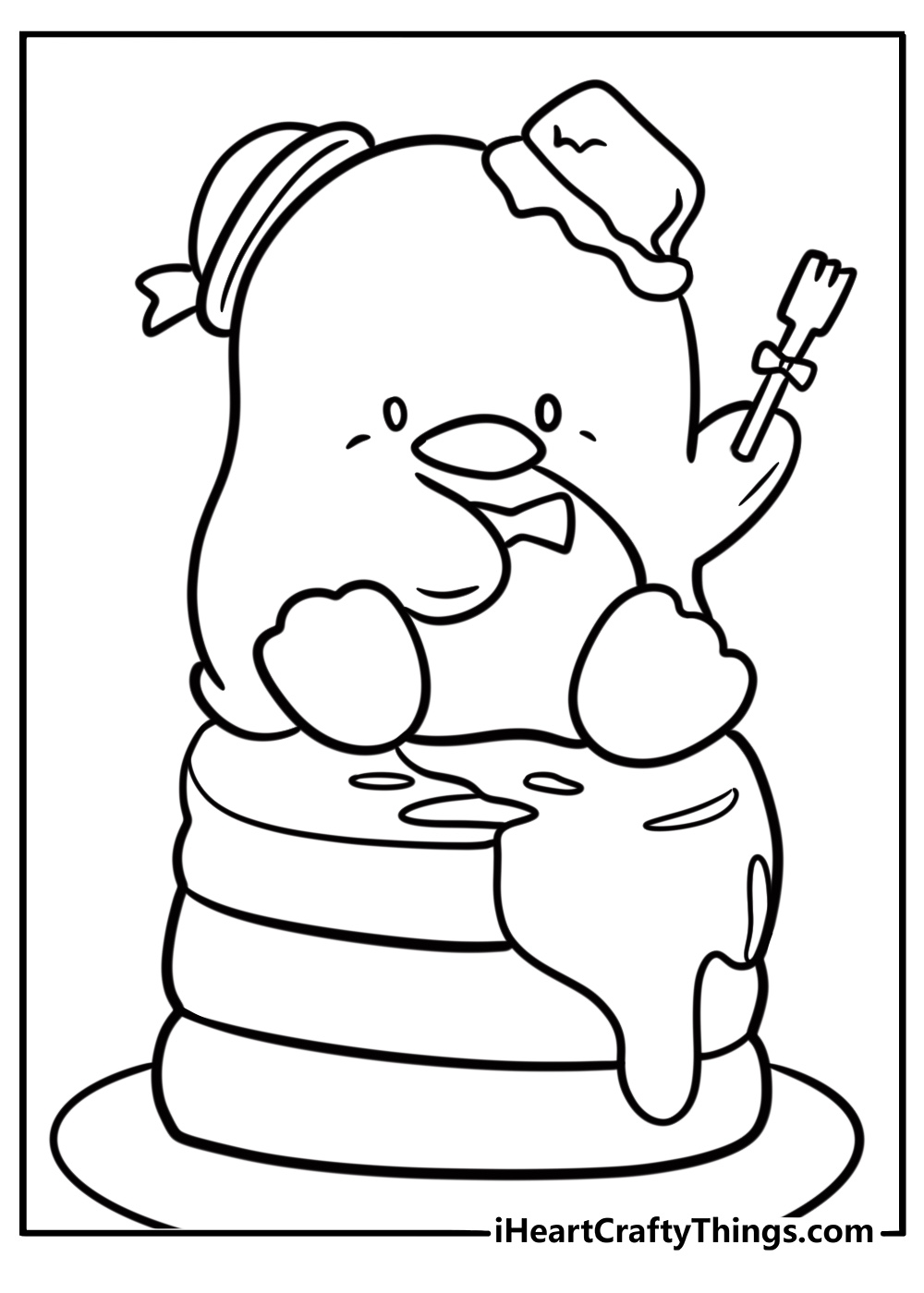 Tuxedo Sam inside a bakery full of cakes coloring sheet