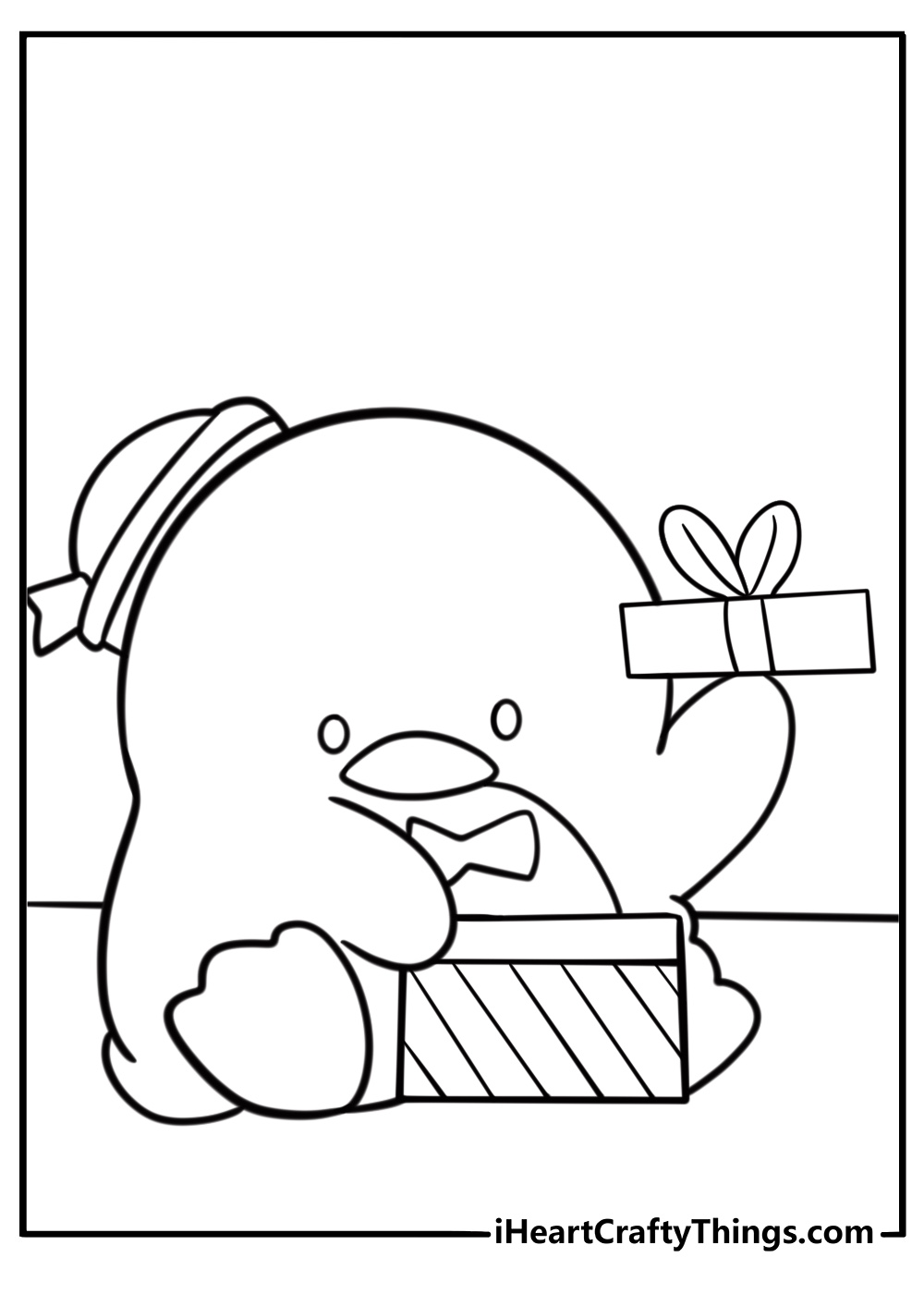 Tuxedo Sam opening a gift box with ribbon coloring page