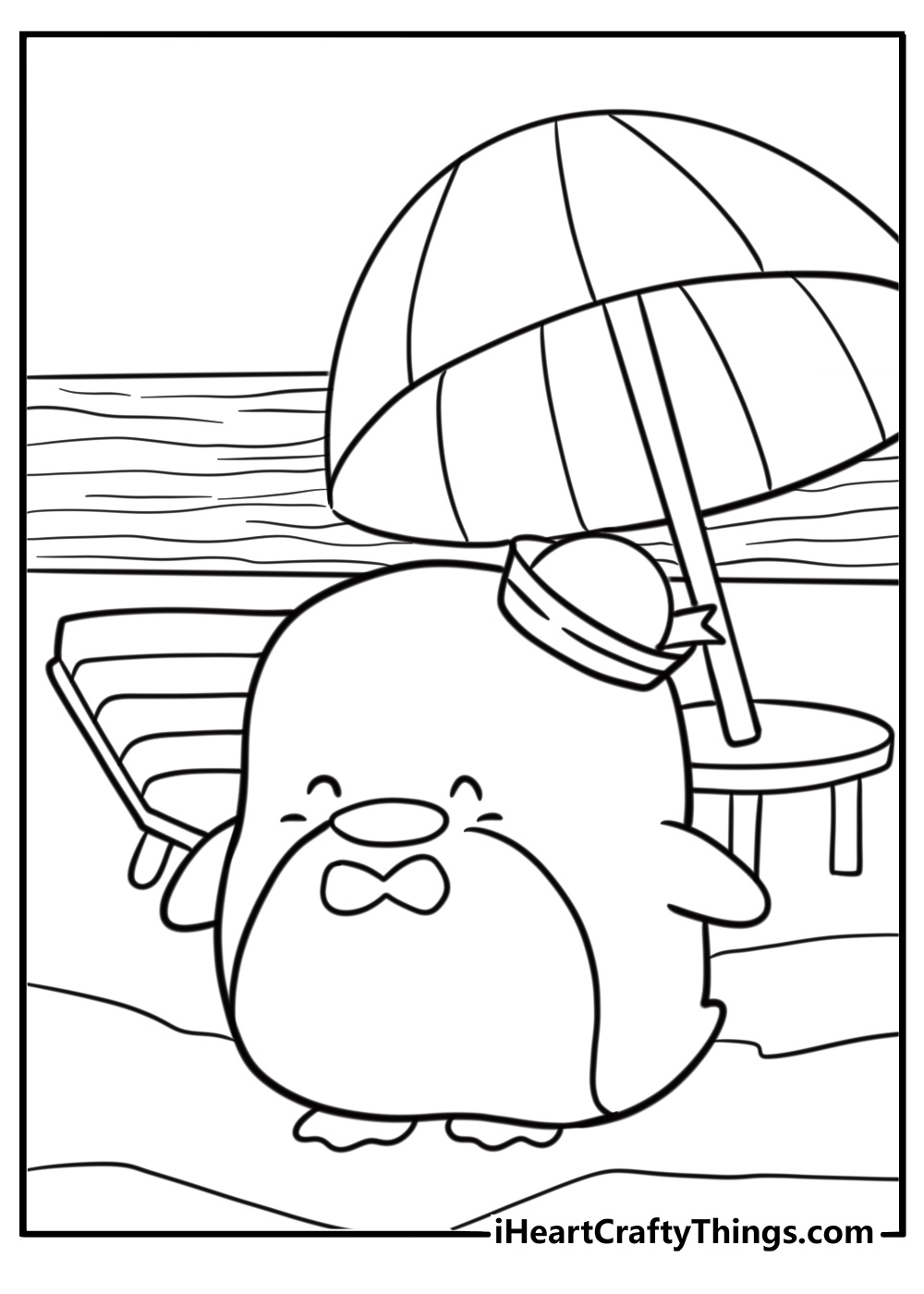 Tuxedo Sam relaxing under a beach umbrella coloring page
