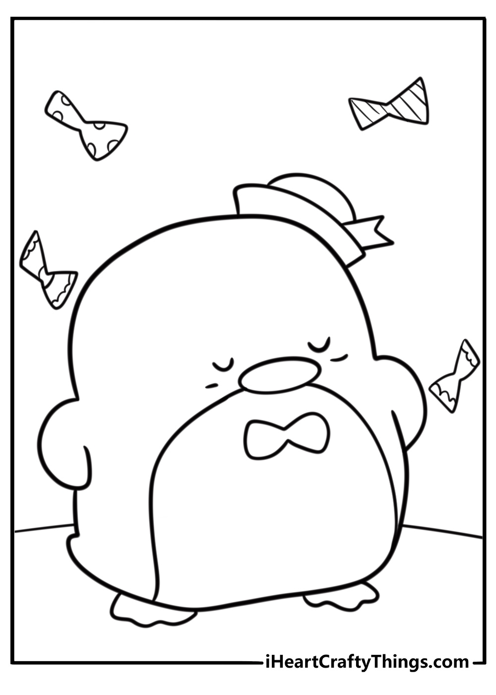 Tuxedo Sam surrounded by bowties of different styles coloring sheet