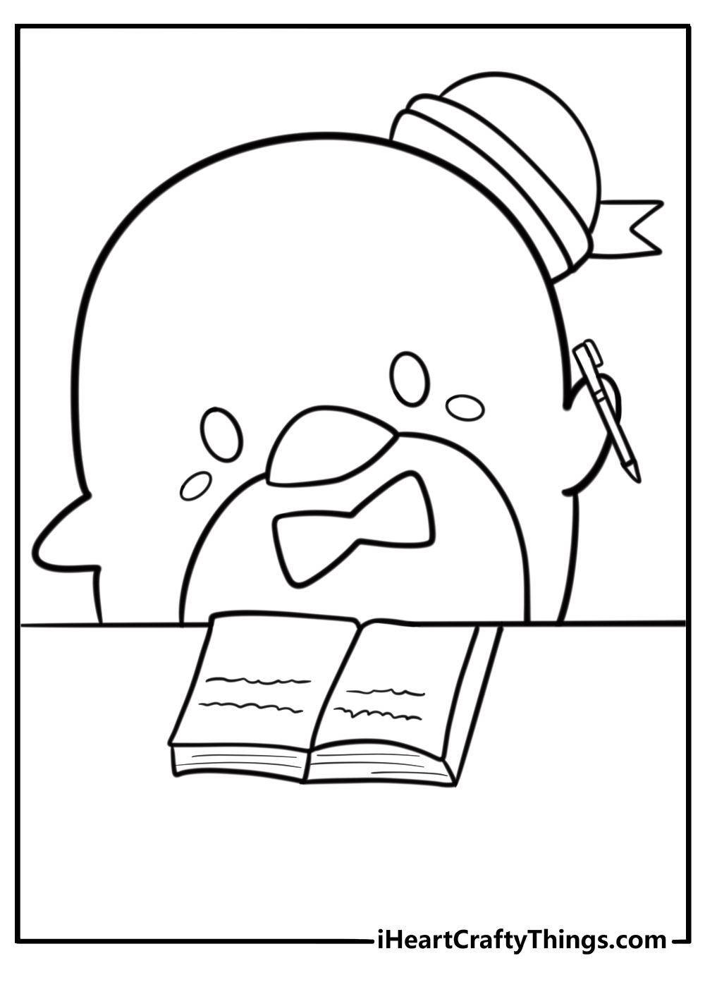 Tuxedo Sam writing a postcard at a desk coloring sheet