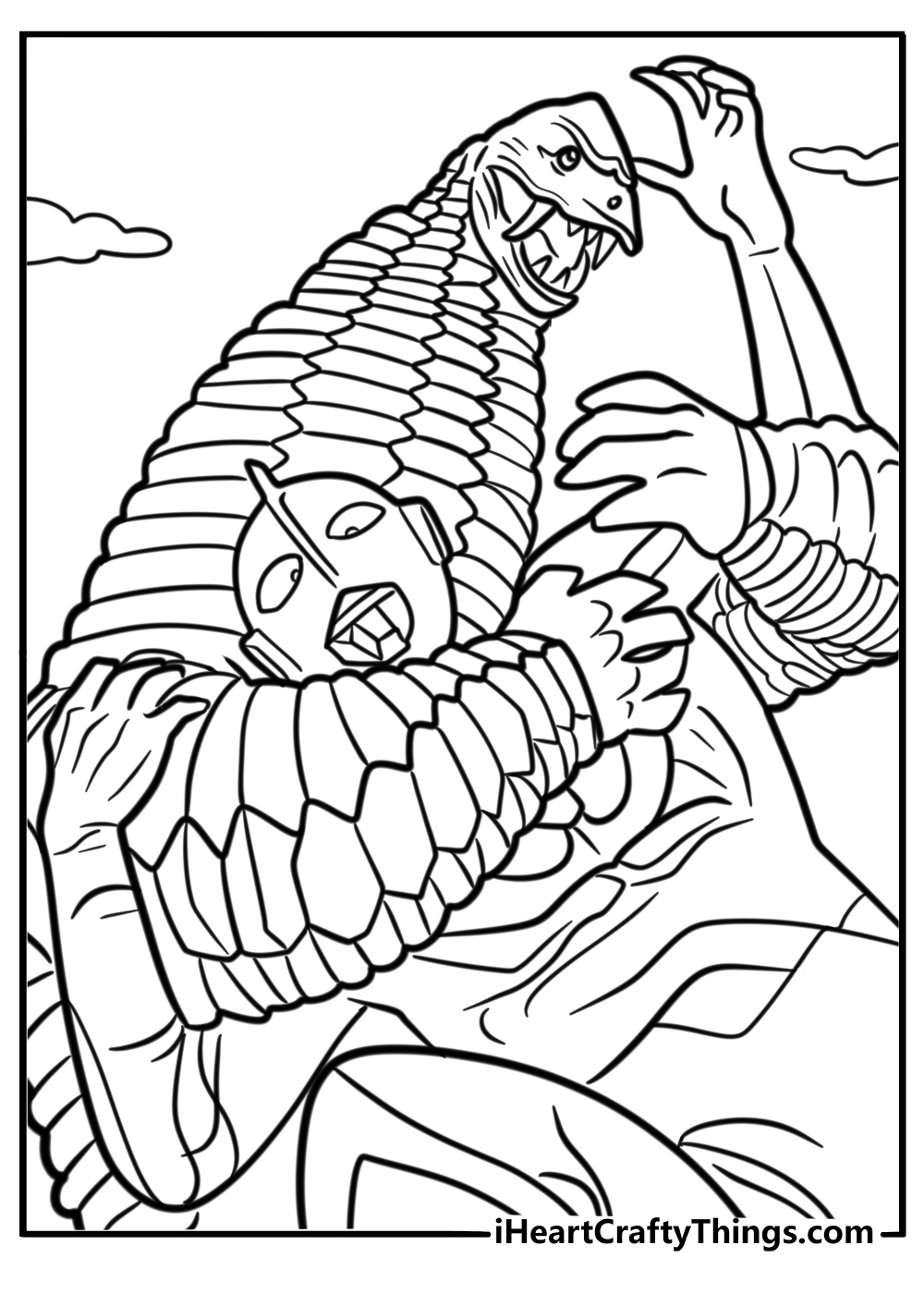 Ultraman fighting a giant monster coloring page