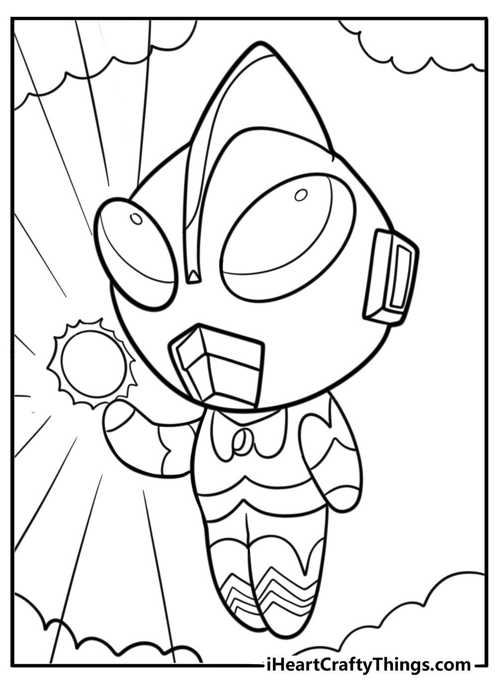 Ultraman holding a glowing crystal coloring page
