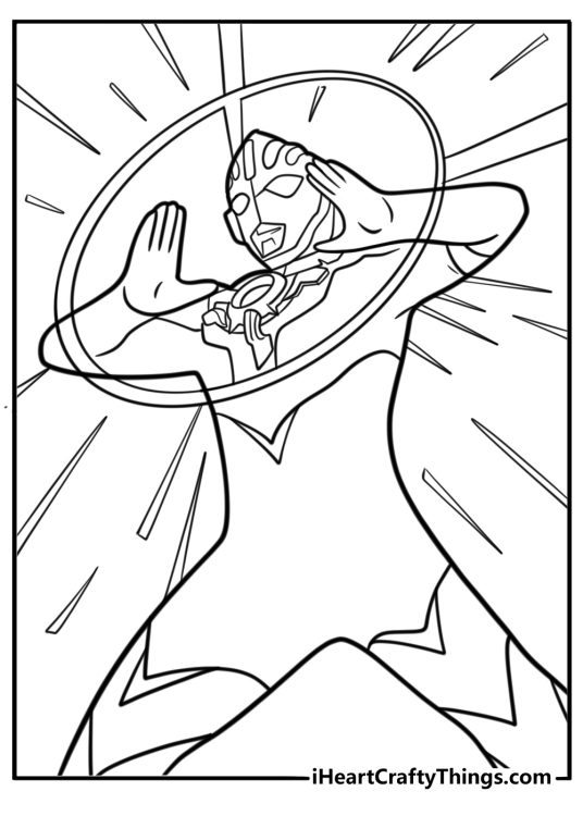 Ultraman in a defensive stance against a beam attack coloring page