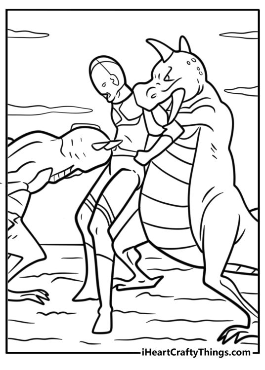 Ultraman surrounded by alien creatures coloring page