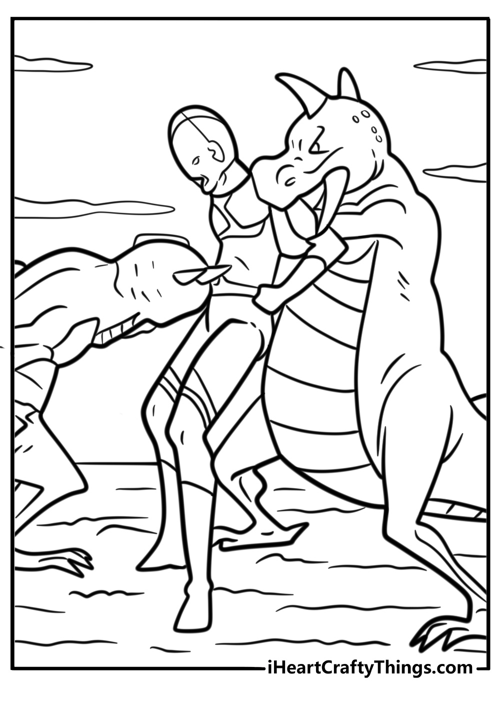 Ultraman surrounded by alien creatures coloring page