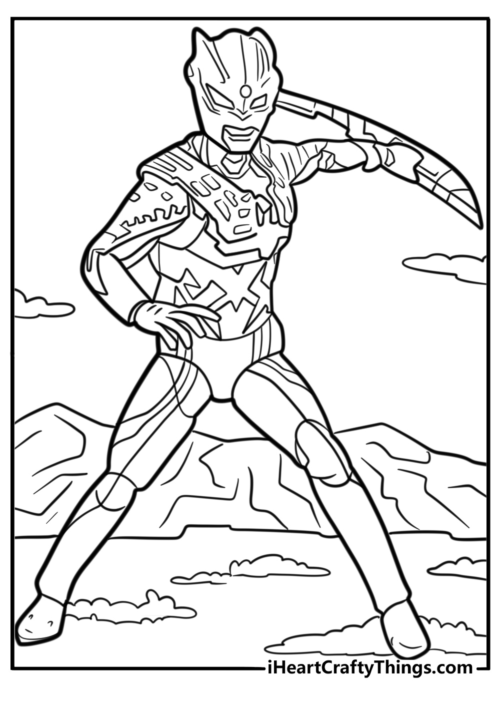Ultraman Zero with his armor and dual swords coloring page