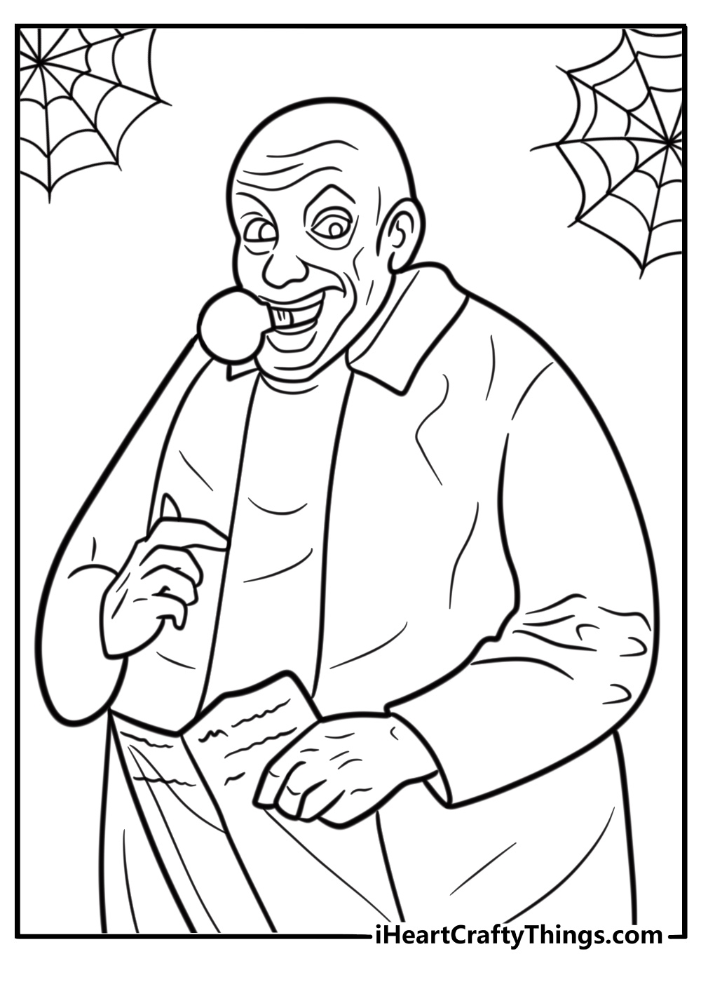 Uncle Fester lighting a bulb with his mouth coloring page