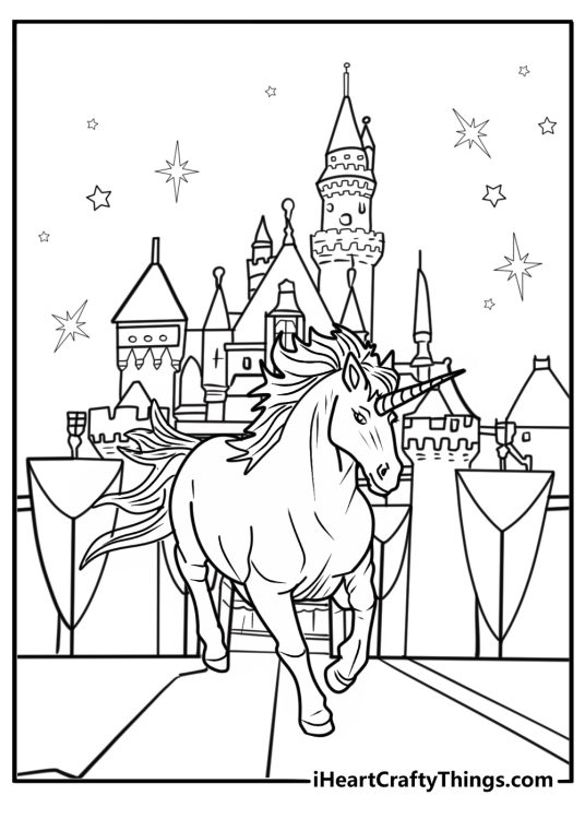 Unicorns using their magic to protect the school free printable page