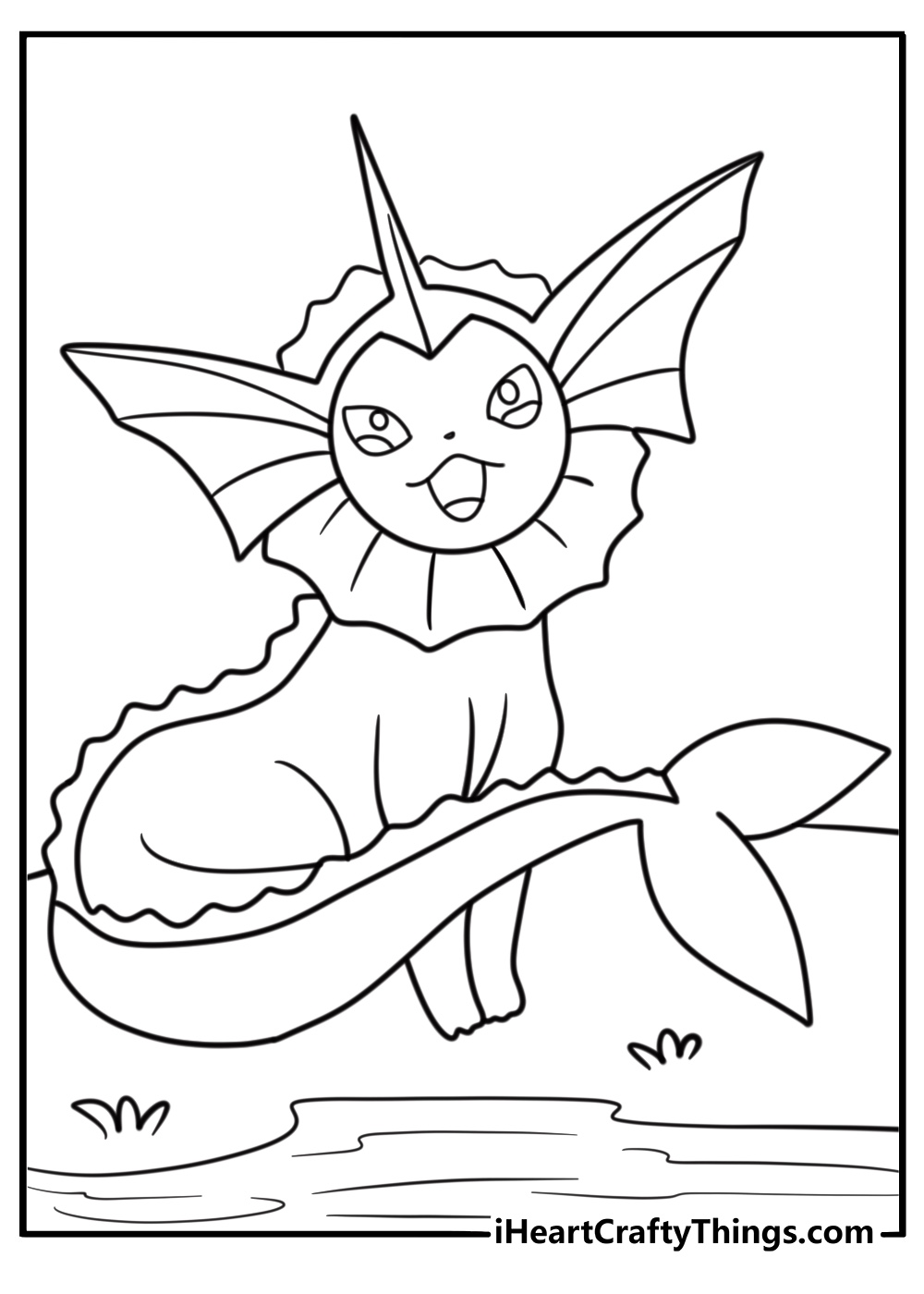 Vaporeon coloring page with full body side view