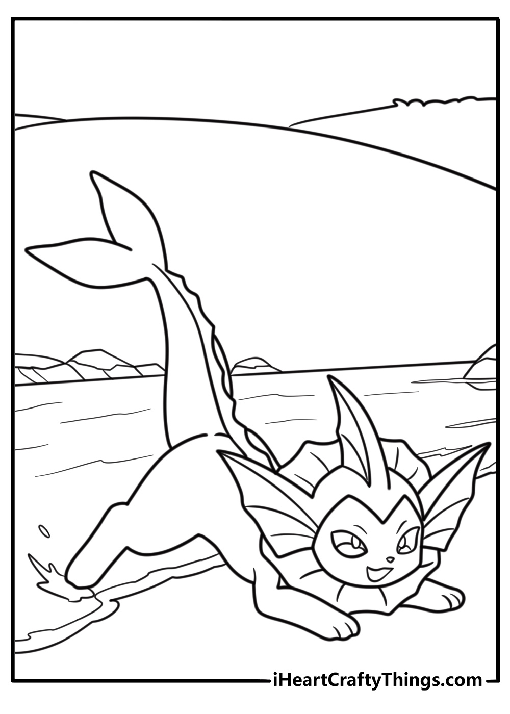Vaporeon relaxing in a shallow stream