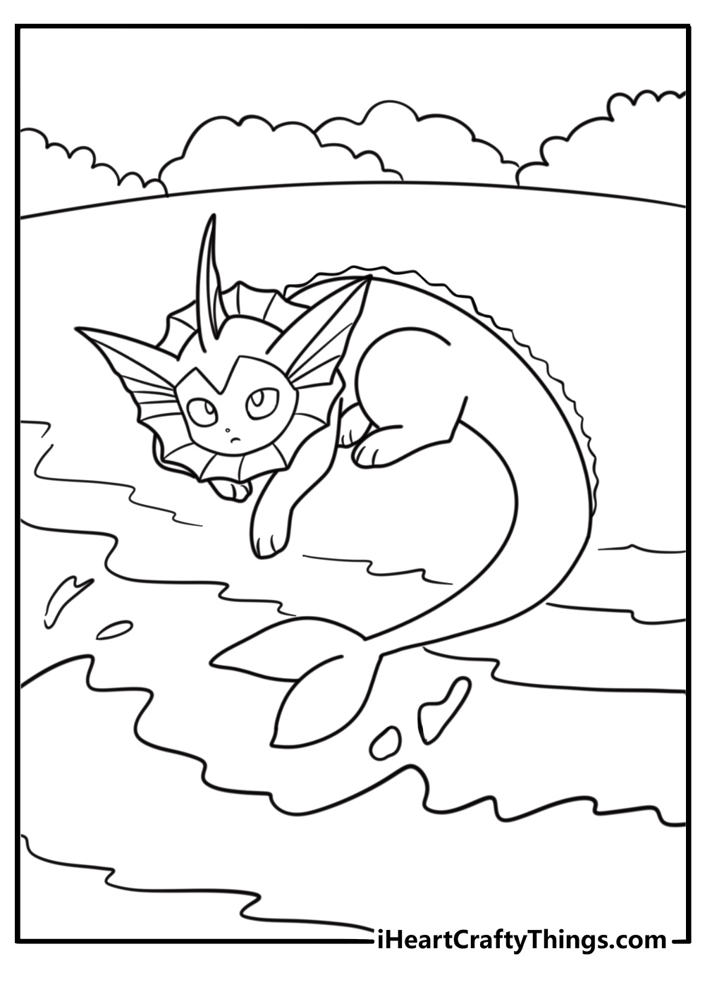 Vaporeon surrounded by soft waves