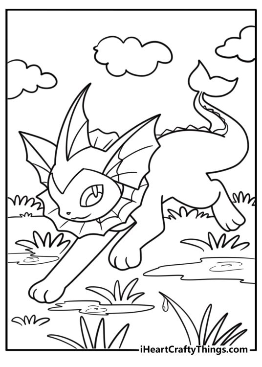 Vaporeon walking on wet grass