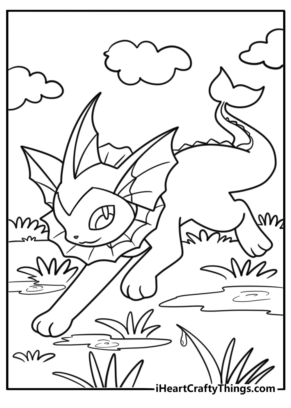Vaporeon walking on wet grass