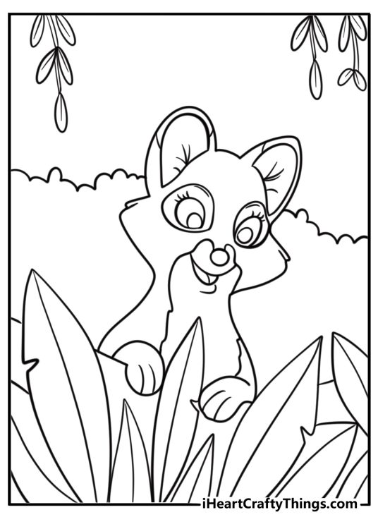 Vixey peeking from behind a bush coloring page