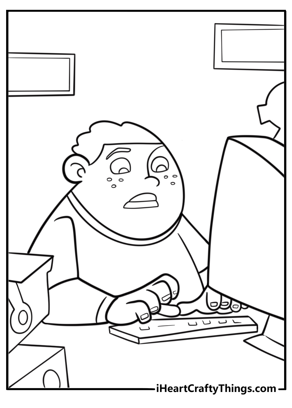 Wade at the computer screen coloring page