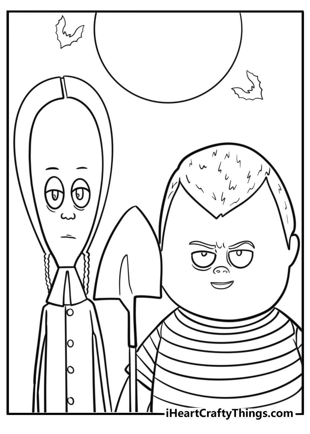 Wednesday and Pugsley digging a grave coloring page