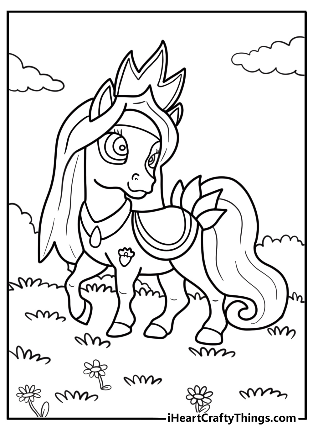 Windflower the pony running on a meadow path coloring page